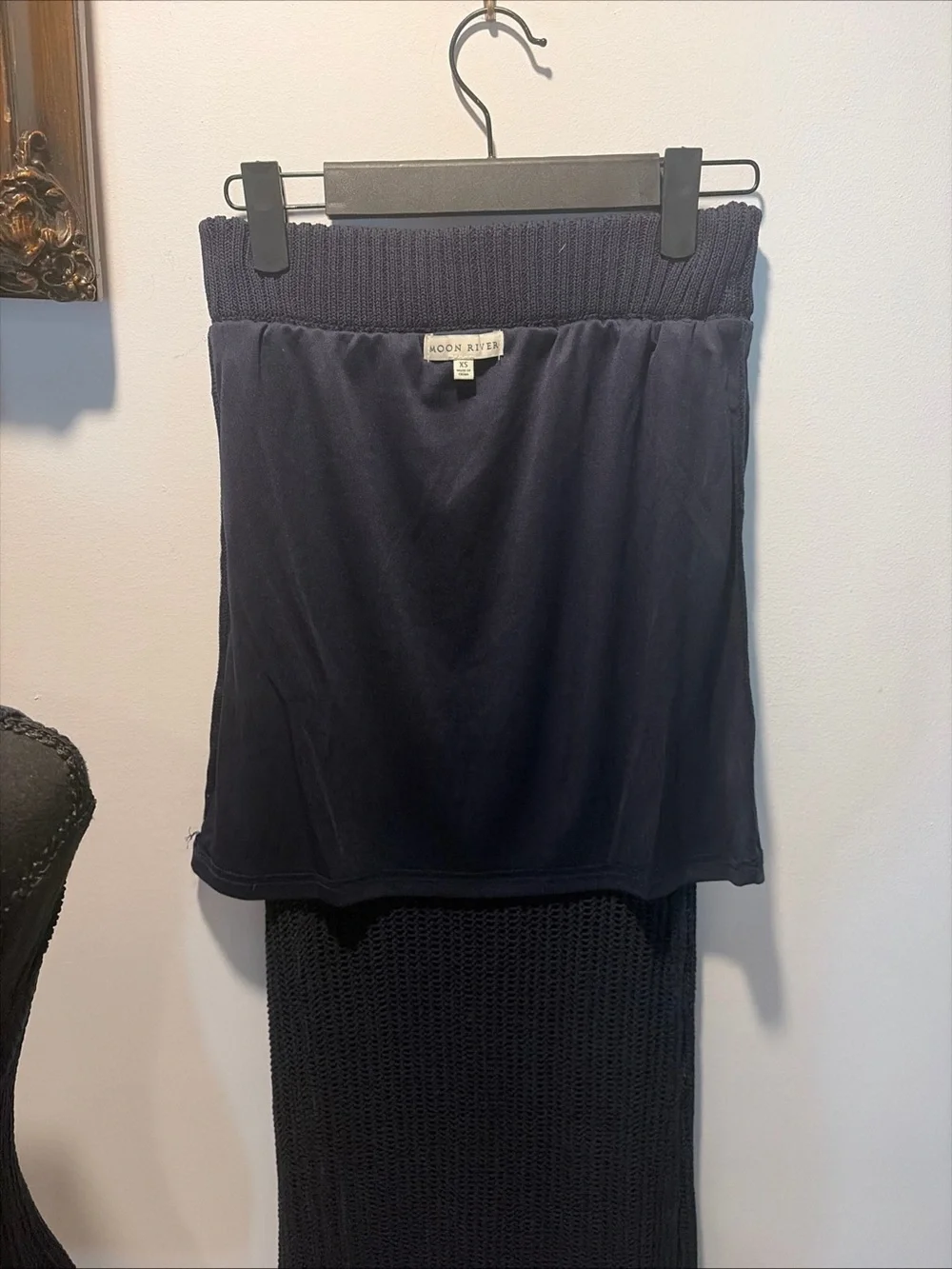 Vest Skirt Matching Set Moon River Knit Navy Blue Boho Hippie 90s